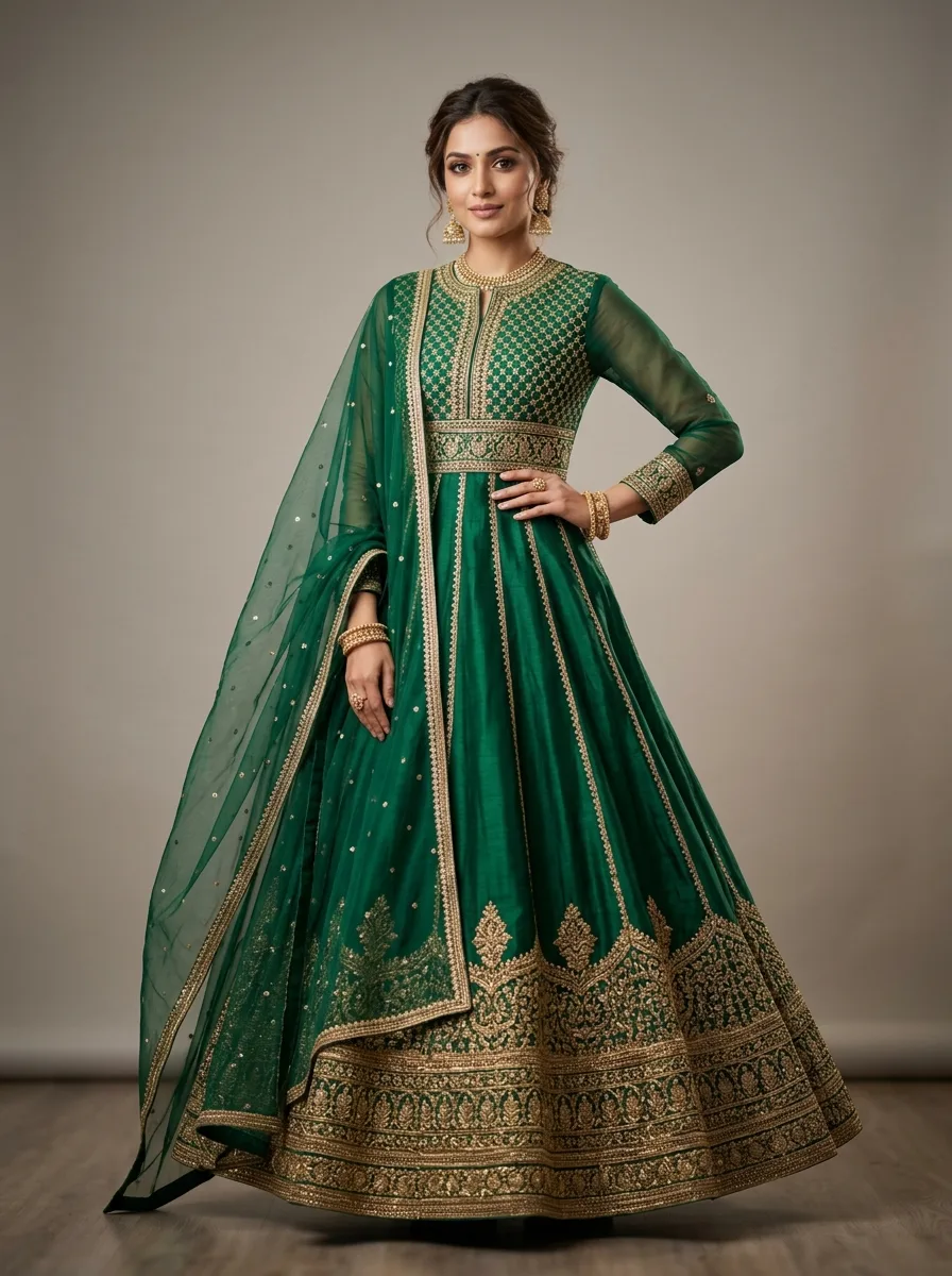 Rhea - Emerald Silk Anarkali