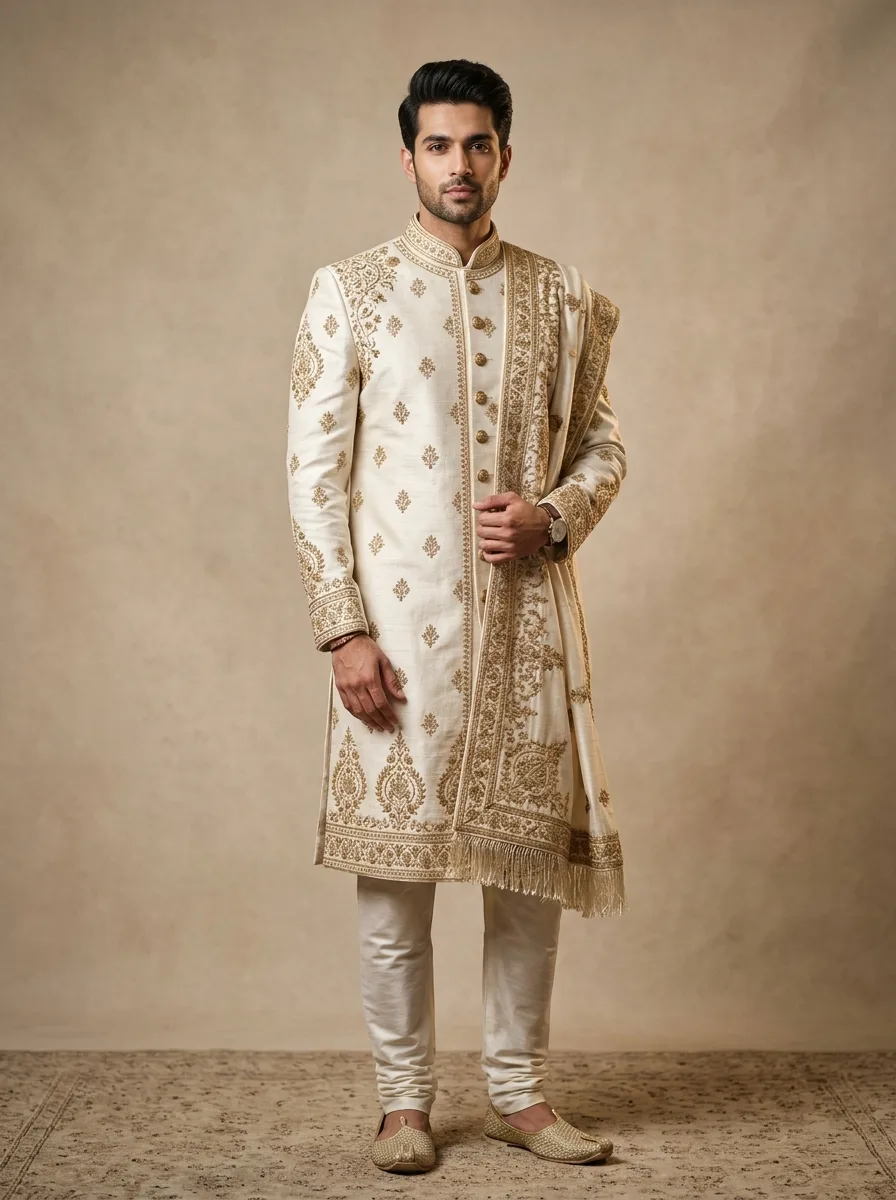 Kabir - Ivory Gold Sherwani